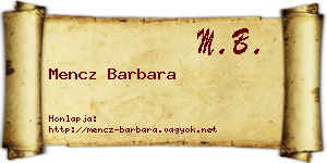 Mencz Barbara névjegykártya